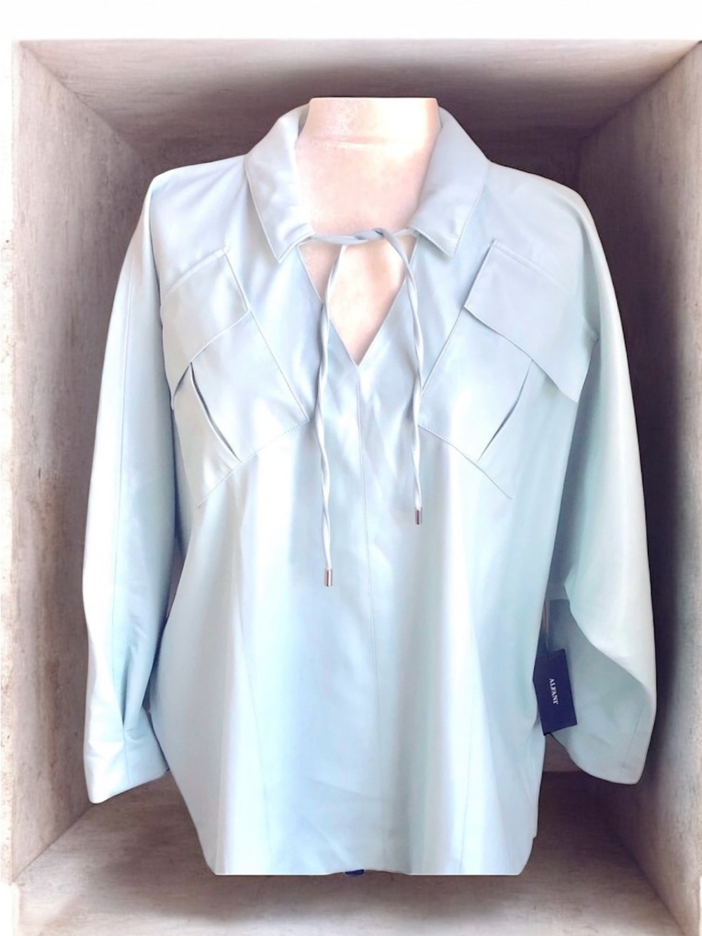 🆕 Alfani Jacket Baby Blue Faux Leather Bomber Jacket Women’s
